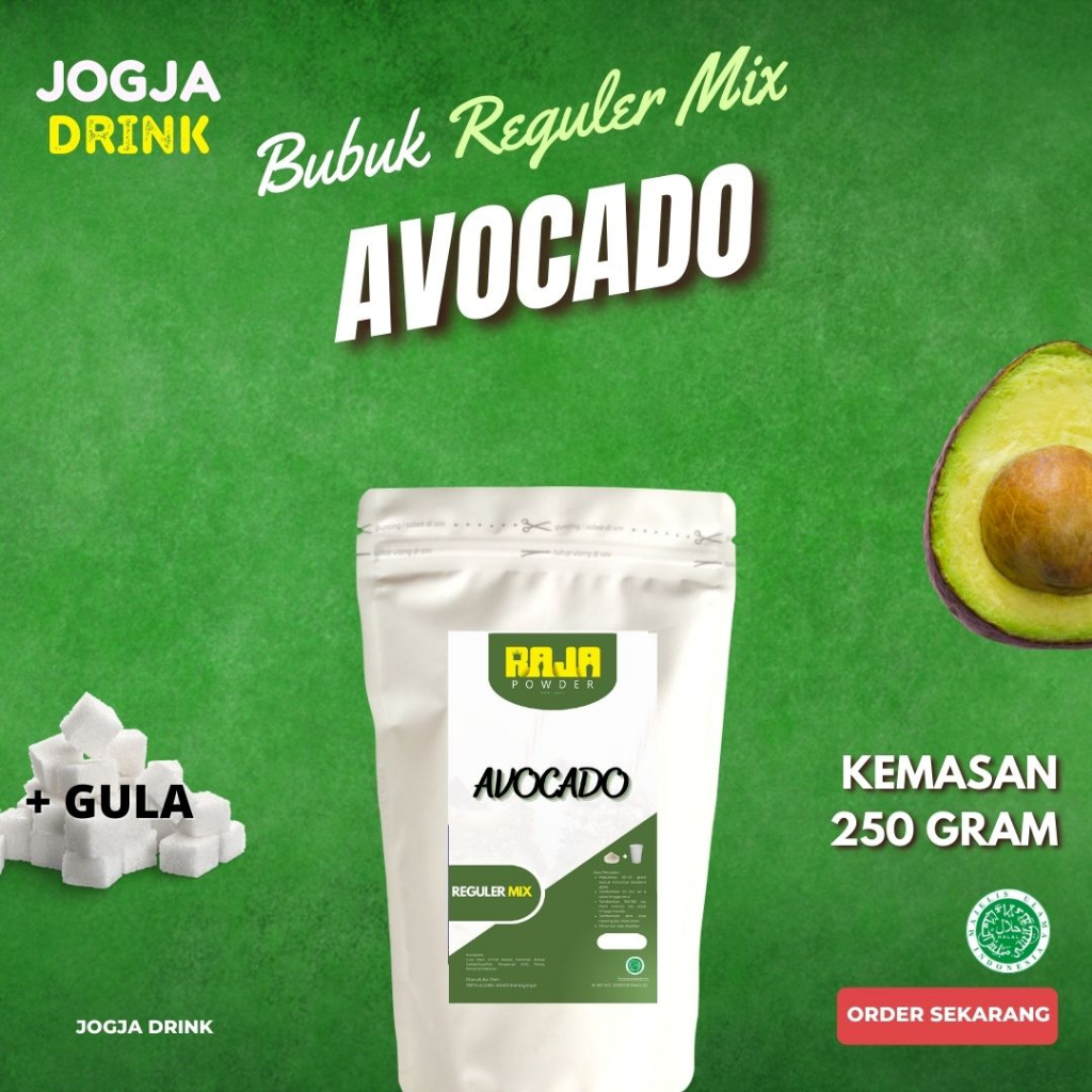 

Bubuk Minuman Rasa Buah Alpukat Kekinian Avocado Powder 250 gram Reguler Premix Campuran Gula / Plain Original