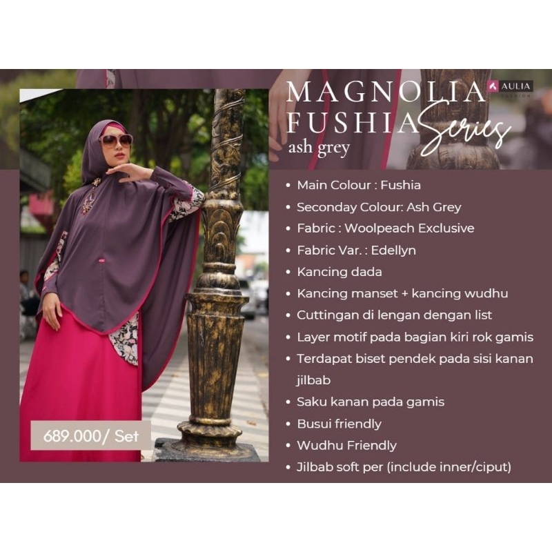 GAMIS SYARI MAGNOLIA FUSHIA SERIES BY AULIA FASHION