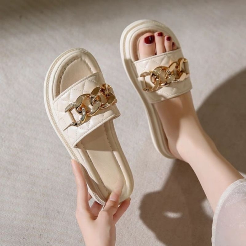 Sandal Wedges Wanita Fashion Korea Import 2029 Sendal Selop Wanita Kekinian Bisa Cod
