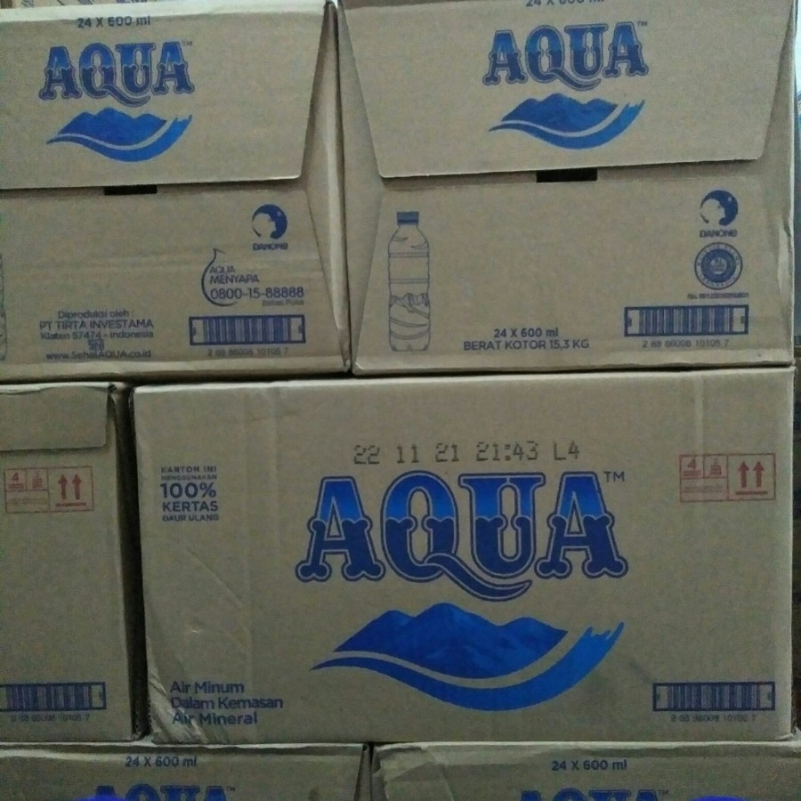 

Air mineral Aqua 600ml 1dos isi 24 botol