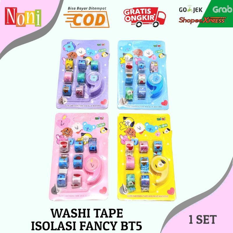 

Washi tape isolasi BT5 fancy 1 set isi 7 pcs gratis dispenser