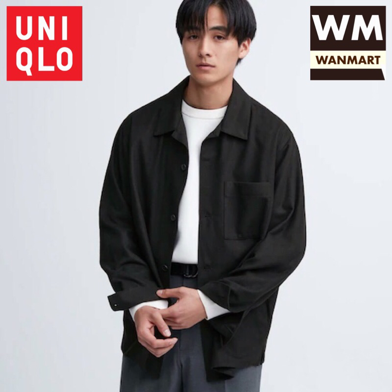 UNIQLO Men Kemeja Luaran Pria Brushed Twill Lengan Panjang Black