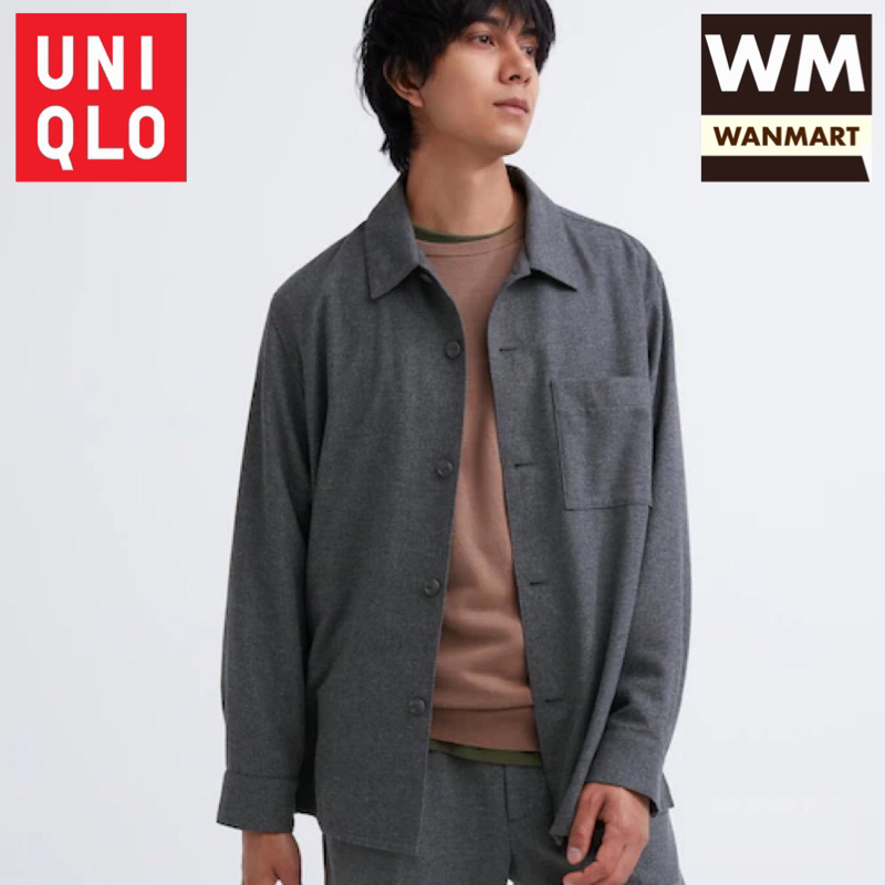 UNIQLO Men Kemeja Luaran Pria Brushed Twill Lengan Panjang Gray