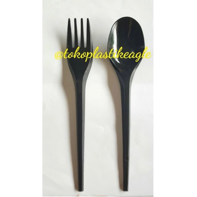 [isi 100pcs] Sendok / Garpu Makan Plastik Warna Hitam Suapi