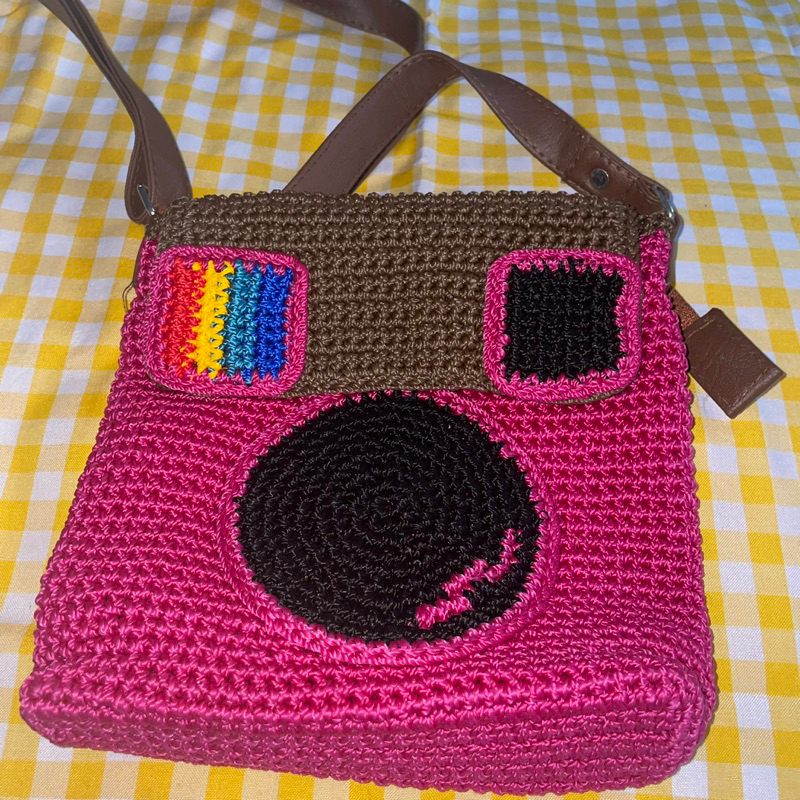 preloved tas rajut fuschia