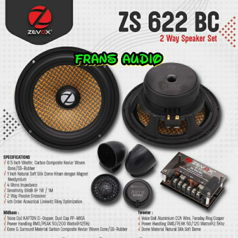 Speaker Zevox ZS 622BC speker 2way ZS 622 BC  2way compoment set