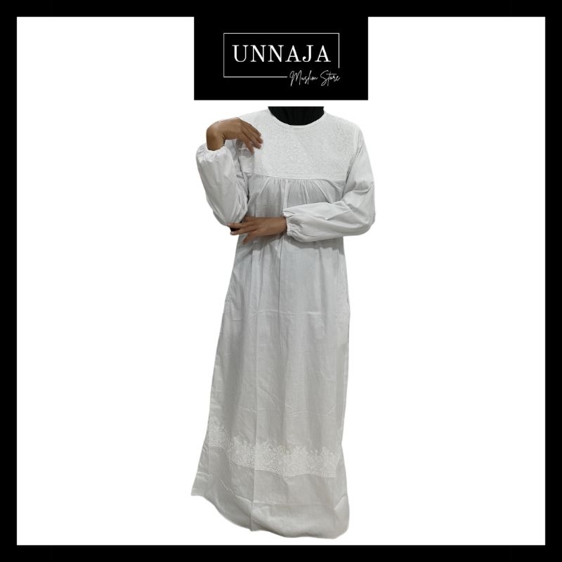 UMS - Gamis Katun Adem Hitam Putih Dewasa / Dress Perlengkapan Haji Umroh M L XL 3L 4L 5L Jumbo / Ab