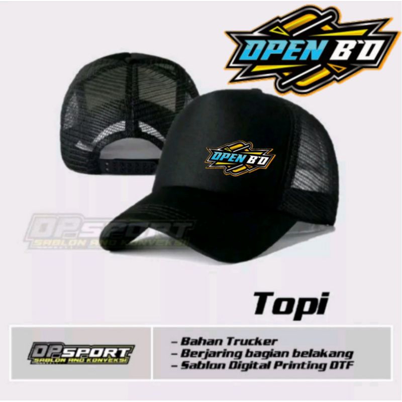 Topi Trucker Hitam Jala Jaring Topi Open BO Pria Wanita