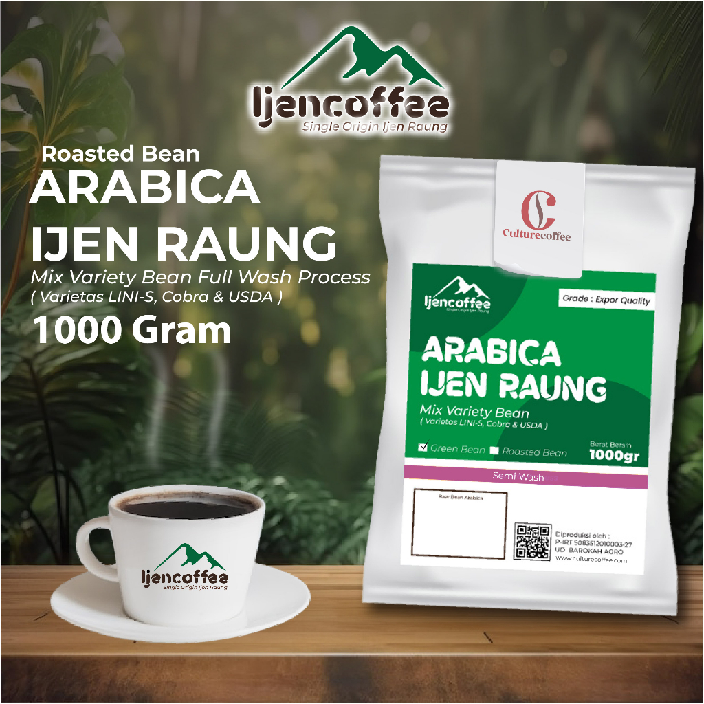

Ijen Coffee kopi arabica bubuk halus 1000gr semi wash proses Grade A