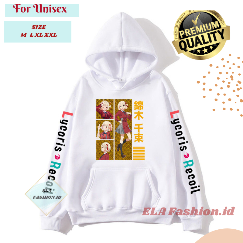 Lycoris Recoil Print Hoodie Chisato Nishikigi Kerudung Pullover Hoodie Pria Wanita Unisex Jepang