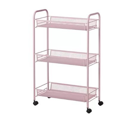 Rak penyimpanan dg Troli, merah muda, 26x48x77 cm