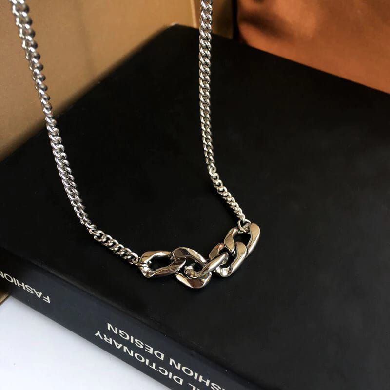 [COD]Kalung titanium model rantai silver pria dan wanita terbaru