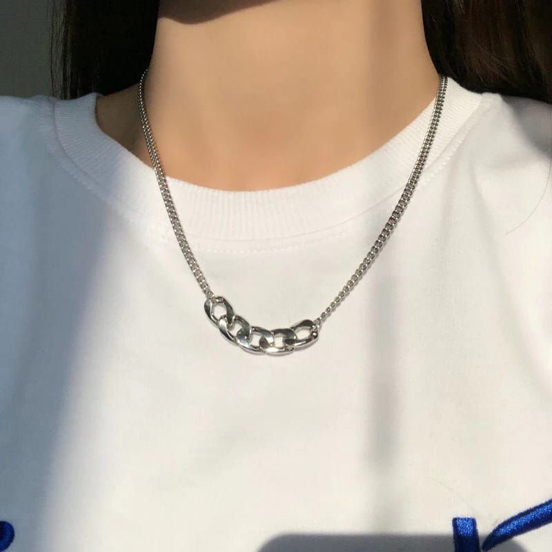 [COD]Kalung titanium model rantai silver pria dan wanita terbaru