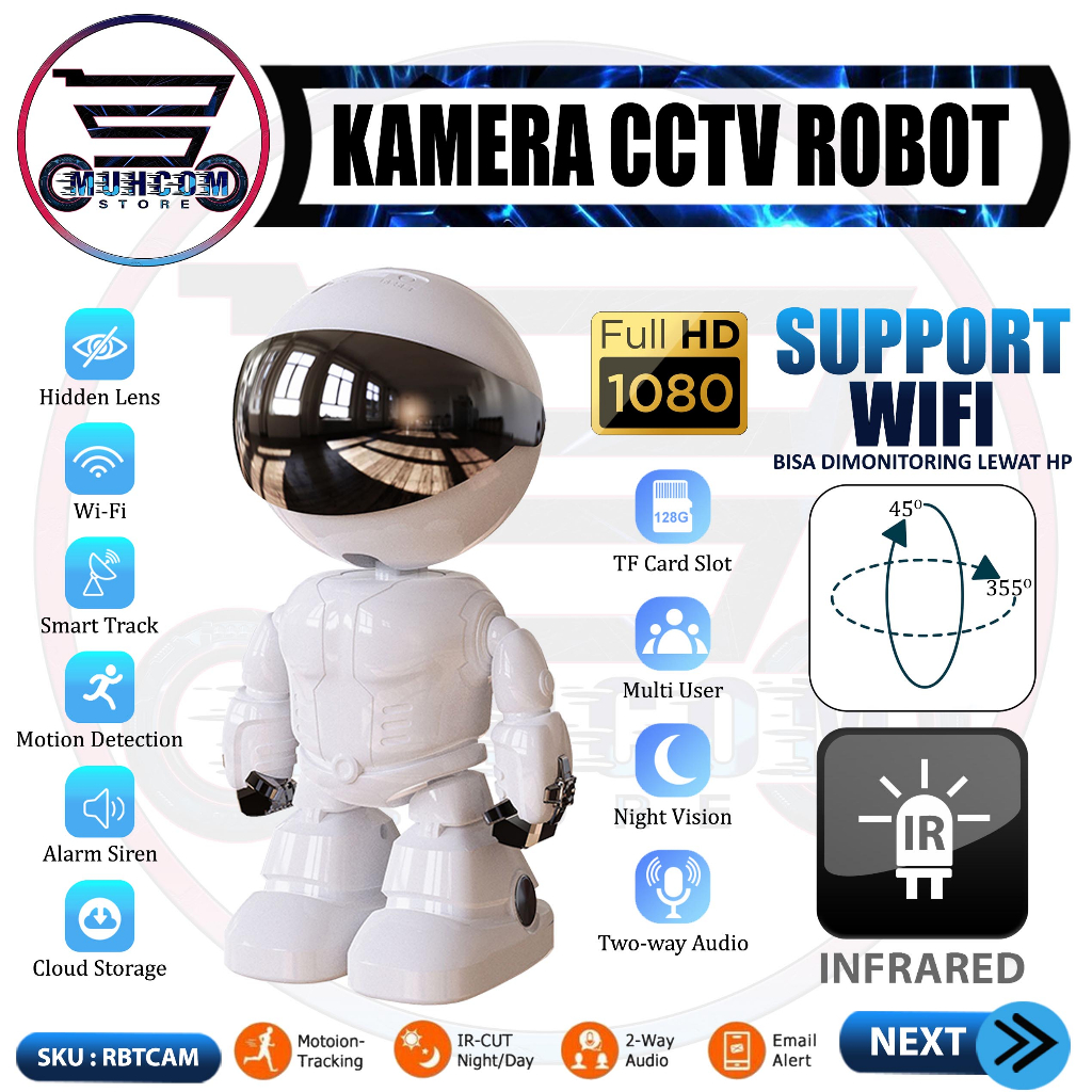 Smart IP Camera CCTV Robot Wifi Wireless Kamera 2MP Full HD 1080p Motion Detection Auto Tracking 360