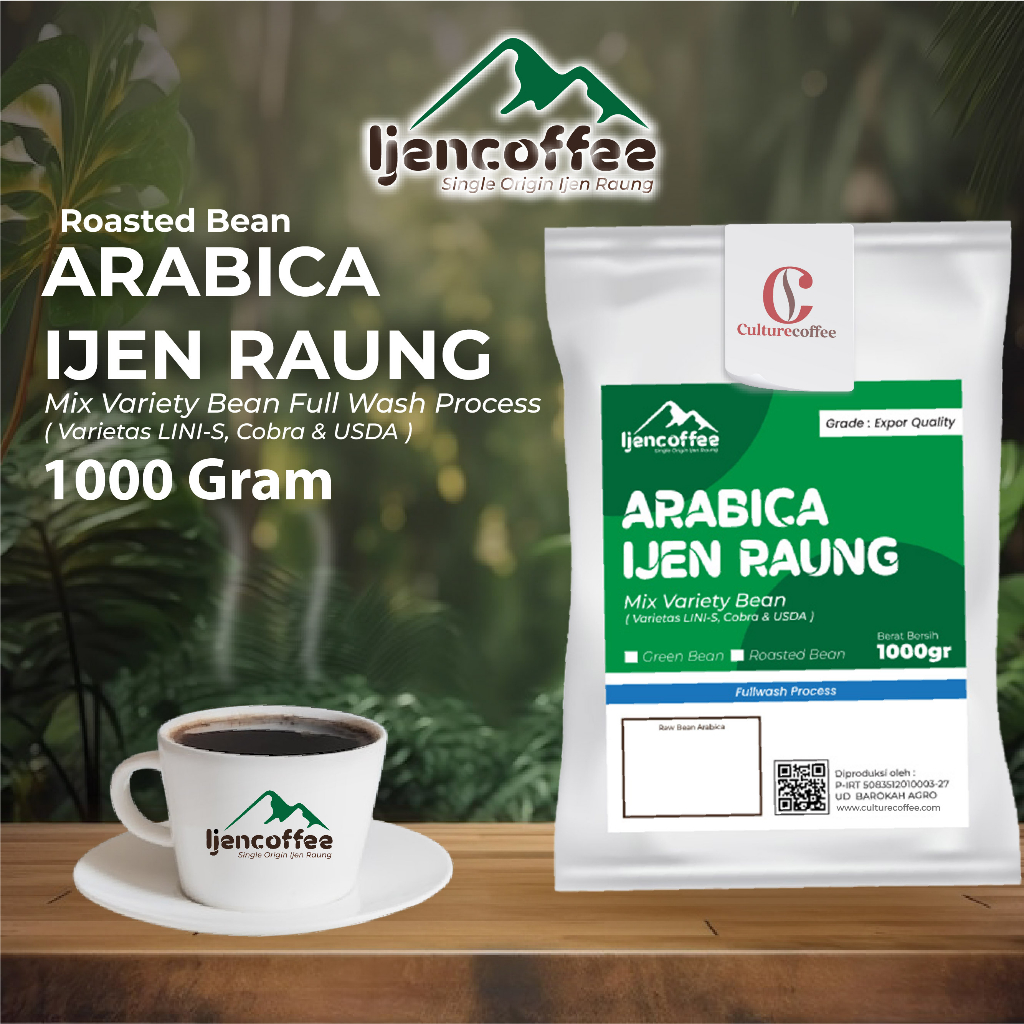 

Ijen Coffee kopi arabica bubuk halus 500gr fullwash proses Grade A