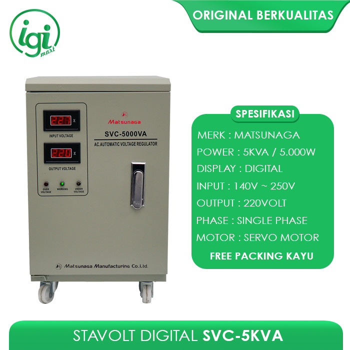 STAVOLT SVC DIGITAL 5000W MATSUNAGA STAVOL LISTRIK STABILIZER 5000VA