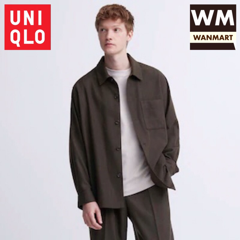 UNIQLO Men Kemeja Luaran Pria Brushed Twill Lengan Panjang Brown