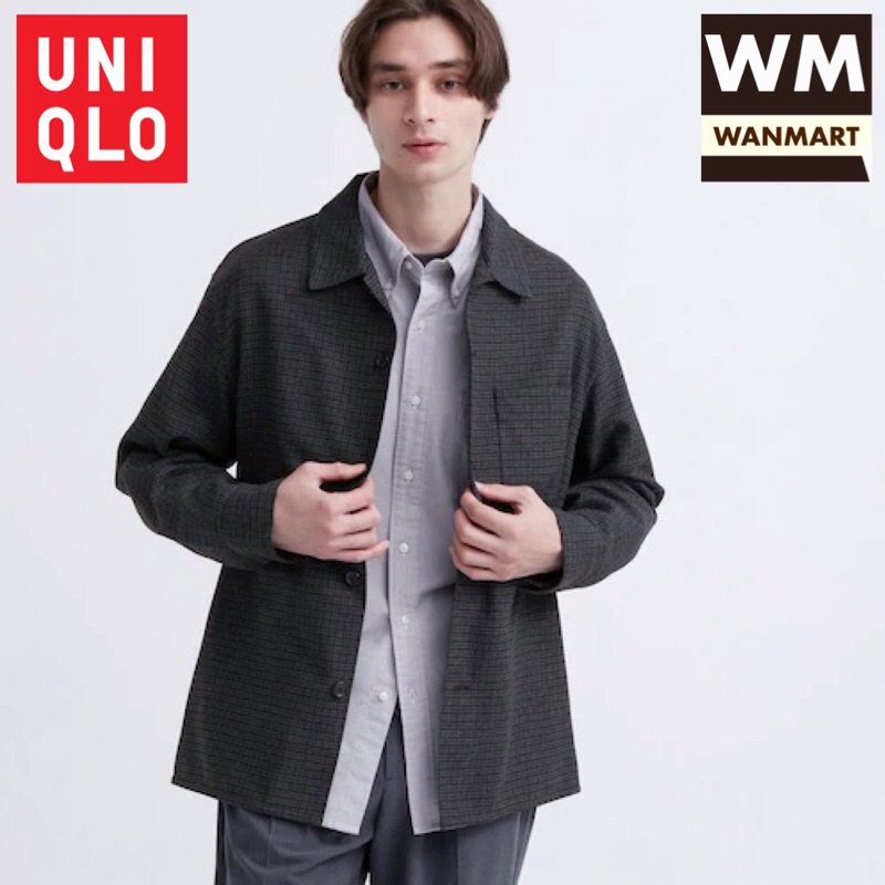 UNIQLO Men Kemeja Luaran Pria Brushed Twill Lengan Panjang Dark Gray