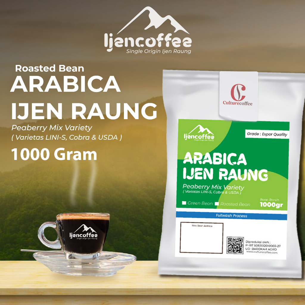 

Ijen Coffee kopi lanang arabica bubuk halus 1000gr Fullwash proses Grade A
