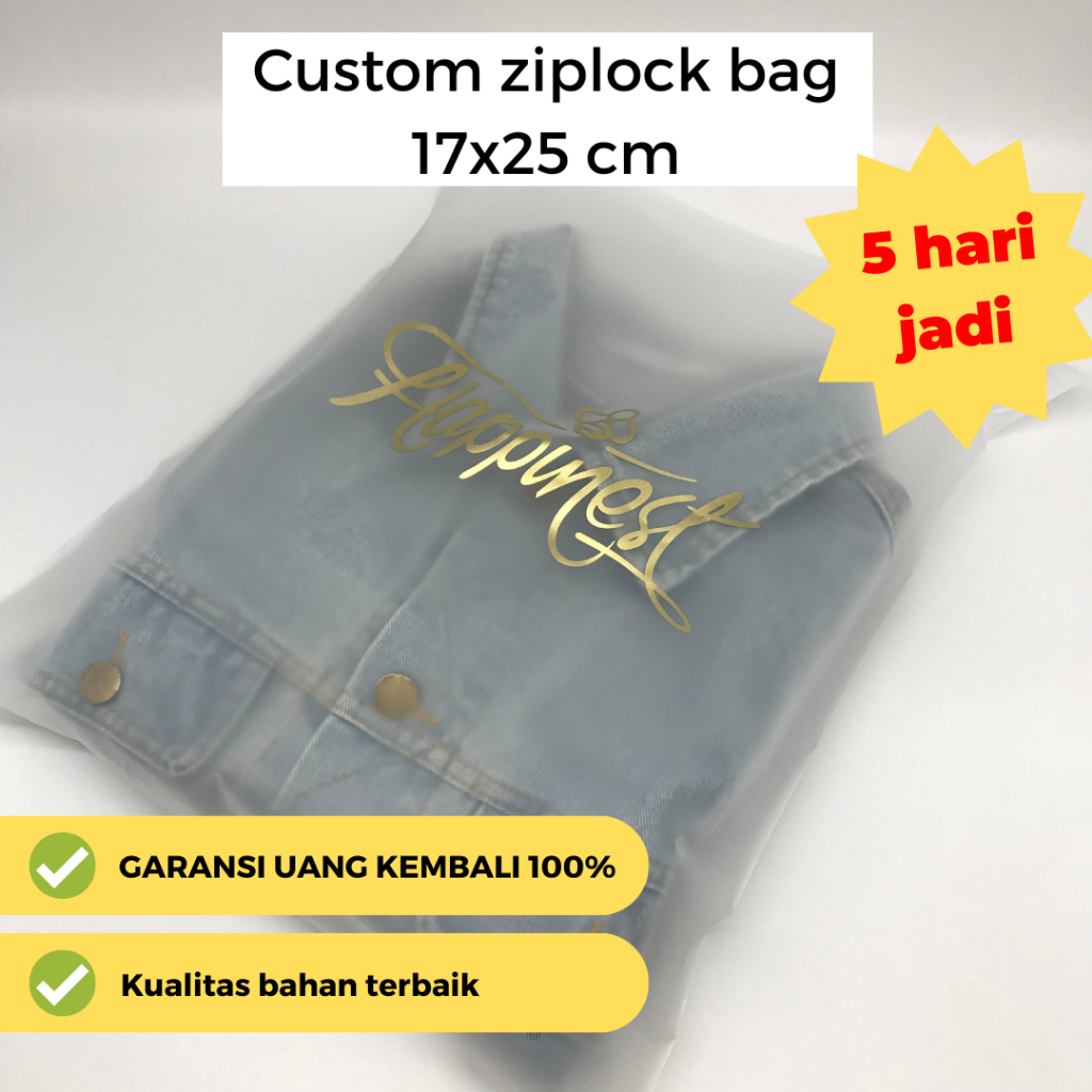 

Custom ziplock bag 17x25 cm frosted / resealable bag / sablon tas plastik baju