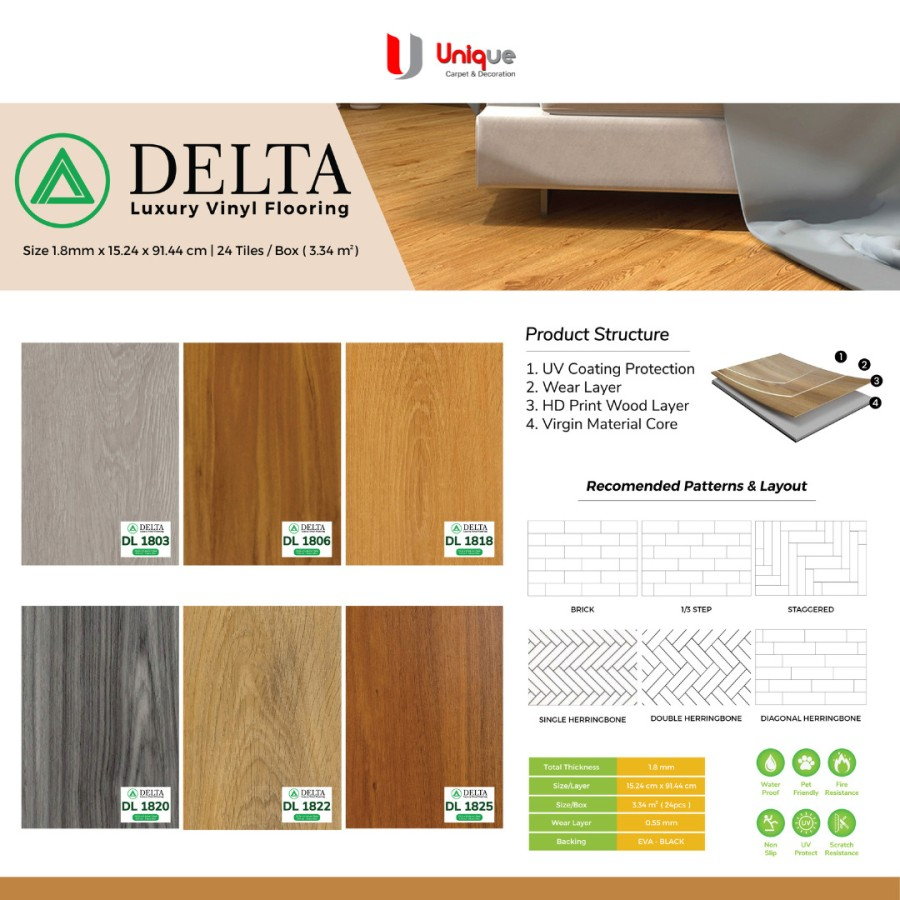 Vinyl Plank Murah Tebal 1.8mm Motif Kayu / Vinyl Flooring Delta