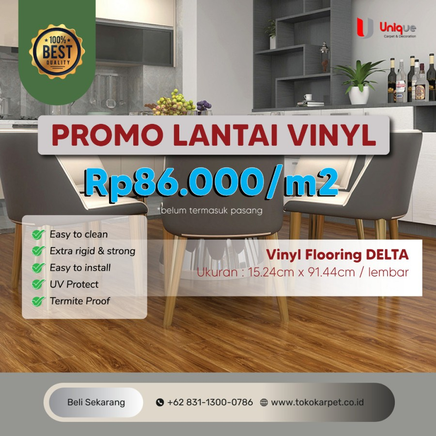 Vinyl Plank Murah Tebal 1.8mm Motif Kayu / Vinyl Flooring Delta