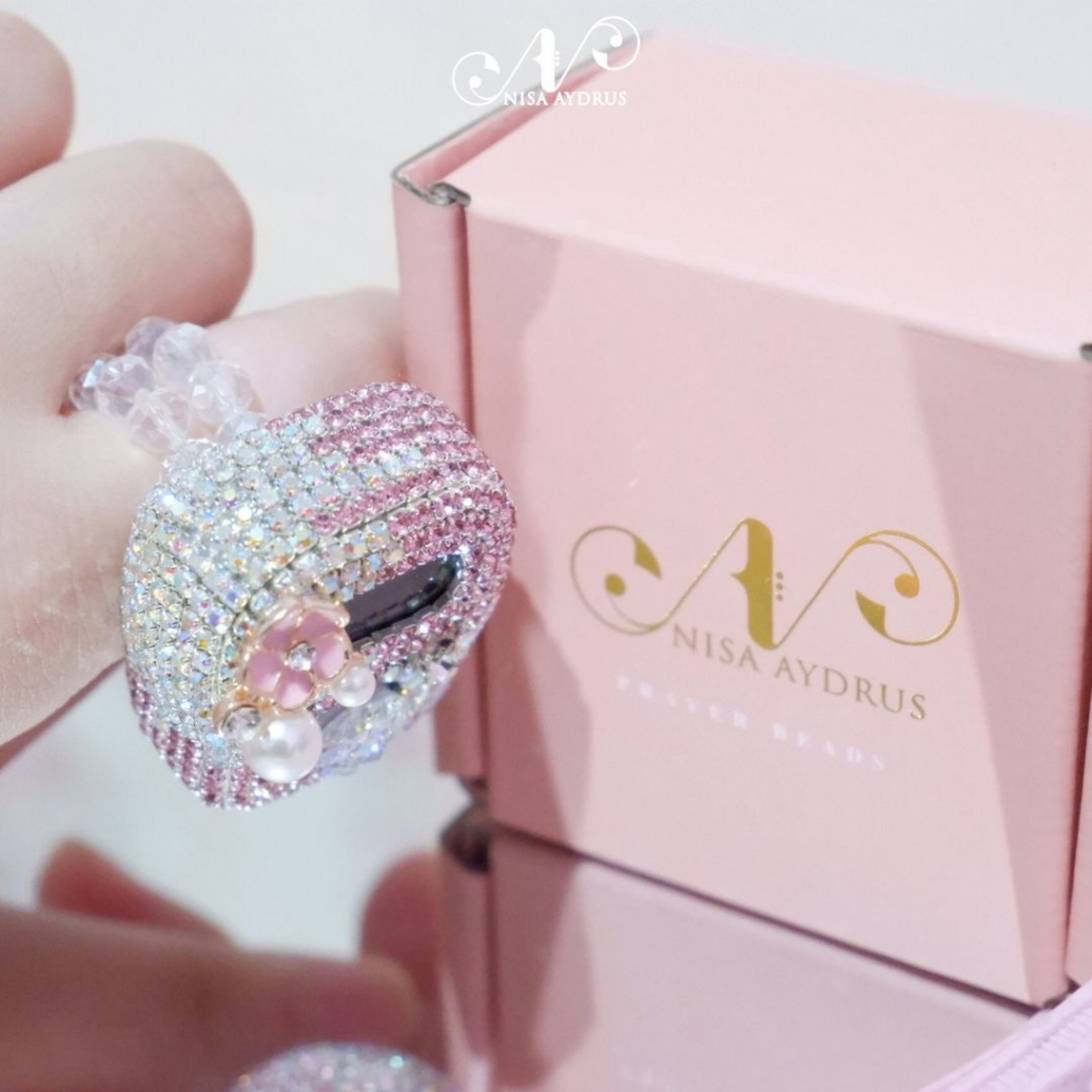 Nisa Aydrus With Box Exclusive - ALARM Mix New Silver Pink Tasbih Digital Cantik Swarovski Premium Custom Nama