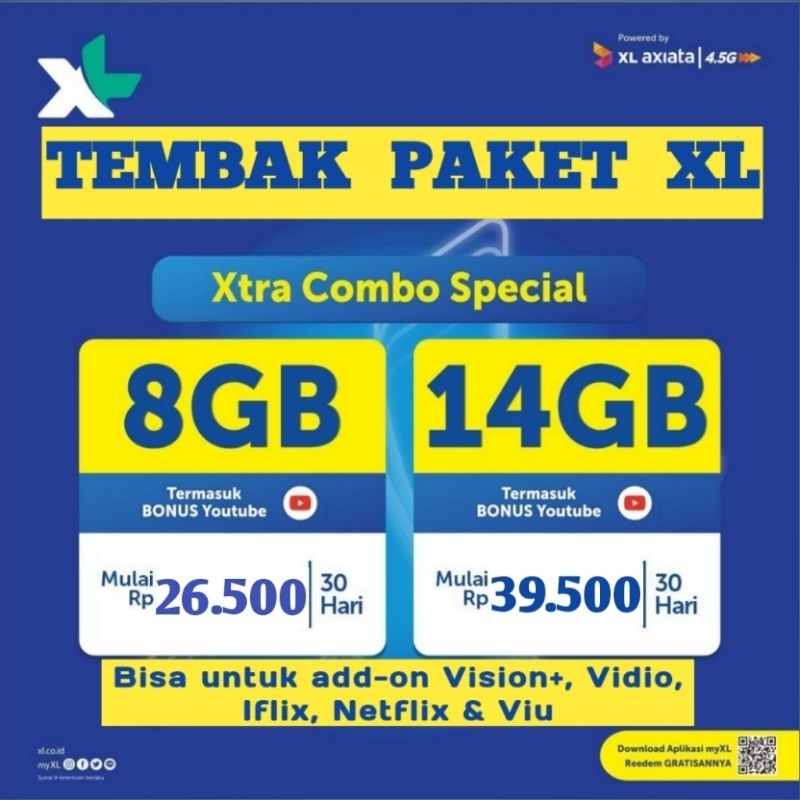 TEMBAK PAKET XL XTRA COMBO SPESIAL 8GB, 14GB