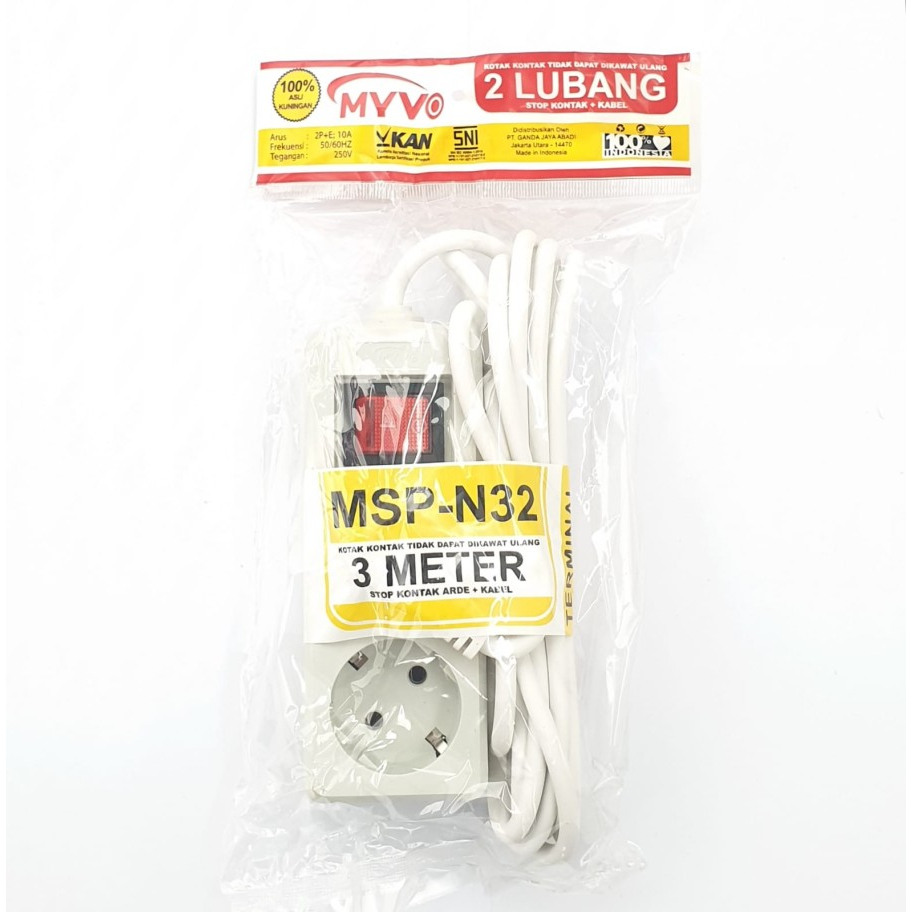Stop Kontak Arde Saklar Lampu 2Lubang 3Meter Myvo MSP-N32