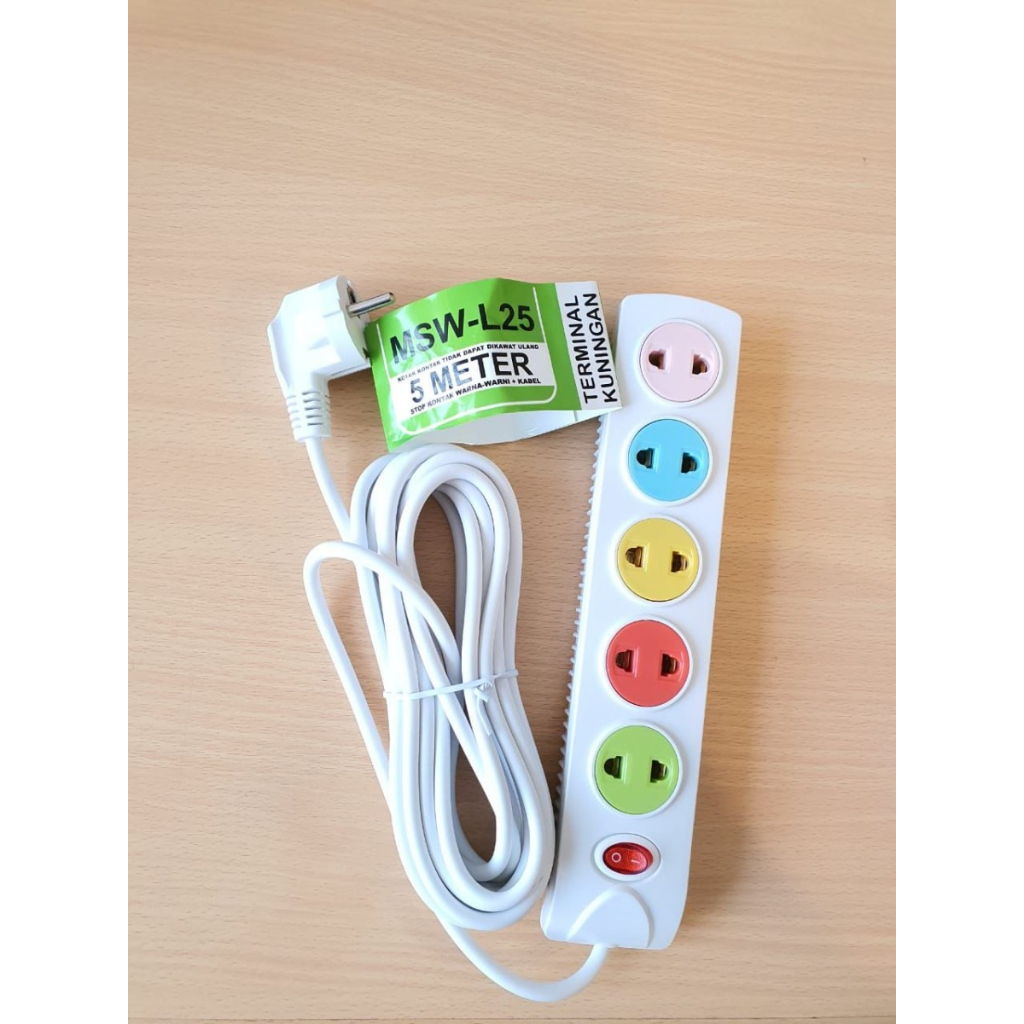 Stop Kontak 5Lubang 5Meter Kabel Colokan Kuningan Warna MYVO MSW-L25