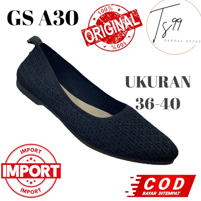 Sepatu Flatshoes City Shoes GS A30 Wanita Rajut Hitam Import
