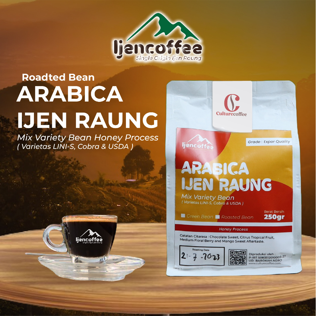 

Ijen Coffee kopi arabica 250gr bubuk kasar honey proses Grade A