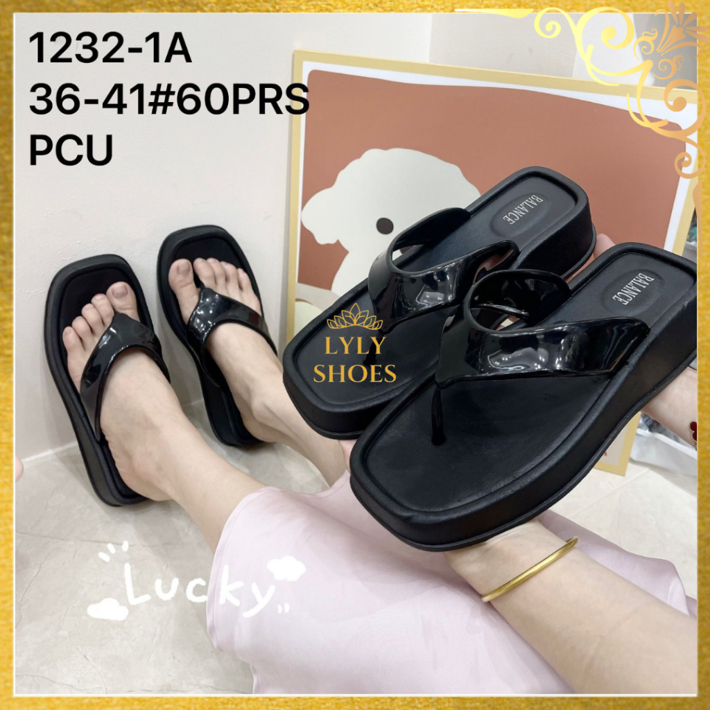 Sandal Jepit Selop Wanita Import Balance Polos Hak Sedang 1232-1A