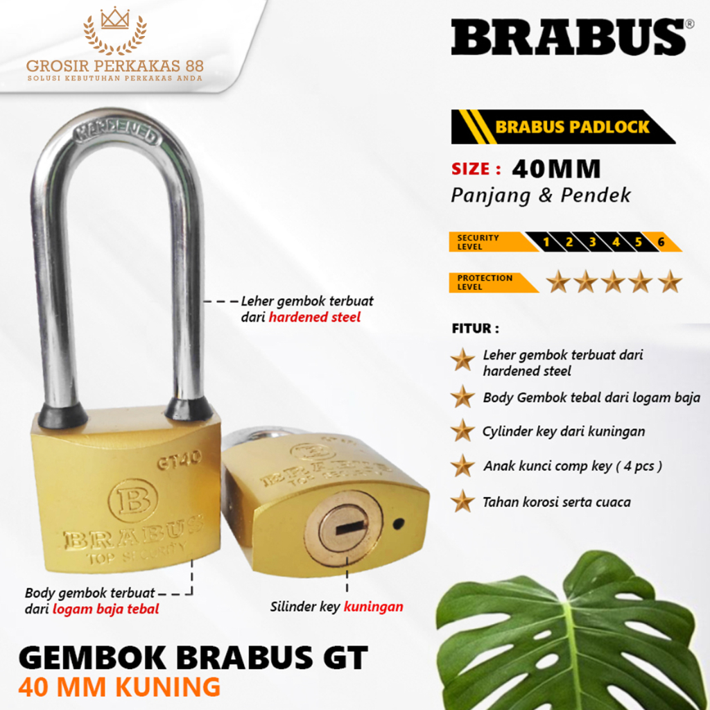 Gembok Anti Maling Pagar Rumah Kamar Anti Karat Kuning  Brabus GT 40mm