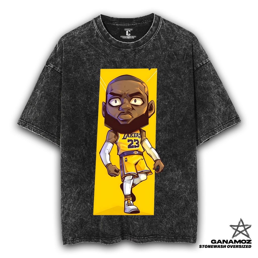 GANAMOZ Kaos Basket Lebron James LAKERS 23 Stone Wash Oversize T-shirt | Kaos Oversize Wanita | Kaos