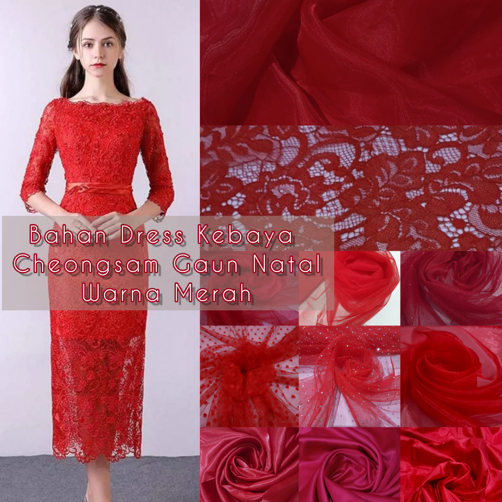 Bahan Dress Kebaya Cheongsam Gaun Pesta Natal TREND warna Merah per 0.5meter