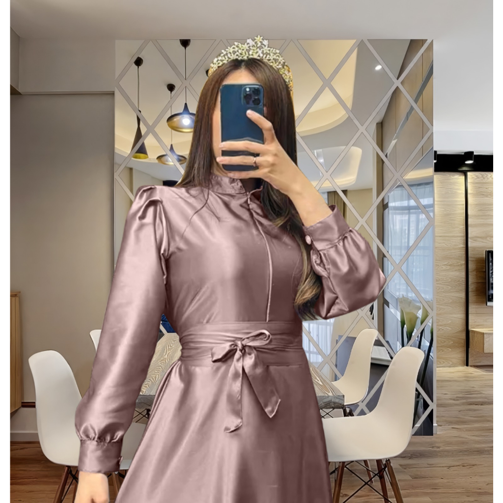 Dress Busui | Gamis Busui | Dress Lebaran 2026 | Gamis Satin Silk Premium Mewah - Demore Maxy Lyodra