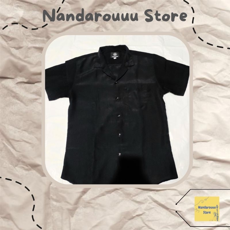 Kemeja Hitam Polos Kerah Hawaian Brand Volcom || (Second)