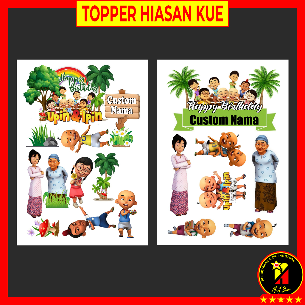 Topper Karakter Upin Ipin Kak Ros Jarjit Meme Iksan Hiasan Kue Cake Ulang tahun Acara Pesta Bahan Ke
