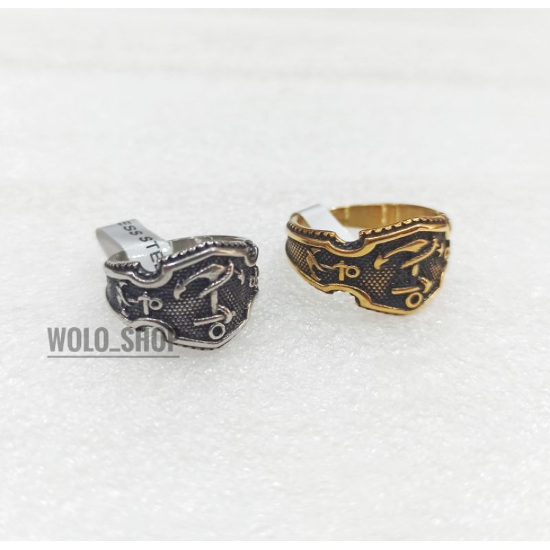 Cincin Titanium Pria Ring Skull Motif Jangkar Super Keren