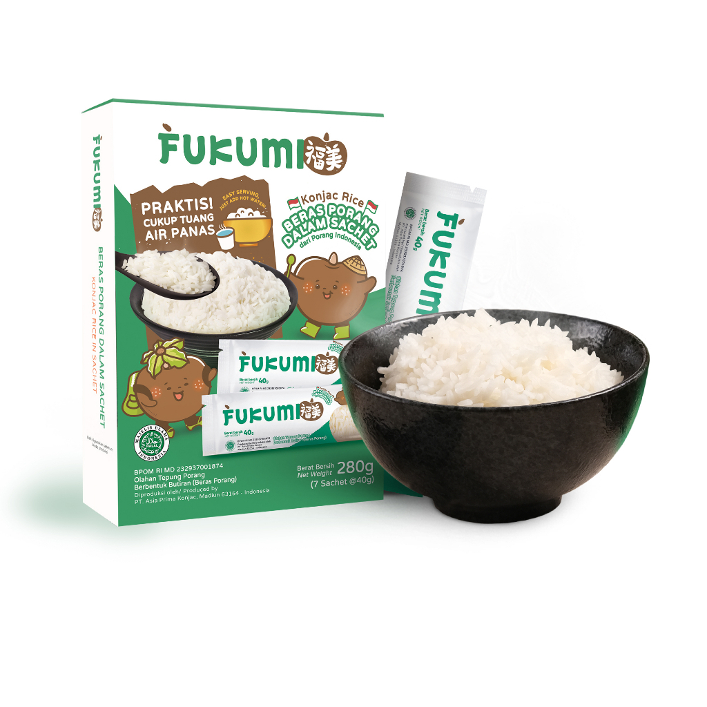

FUKUMI Beras Porang Box Sachet - Shirataki/Konjac Rice - 40g (isi 7 Sachet)