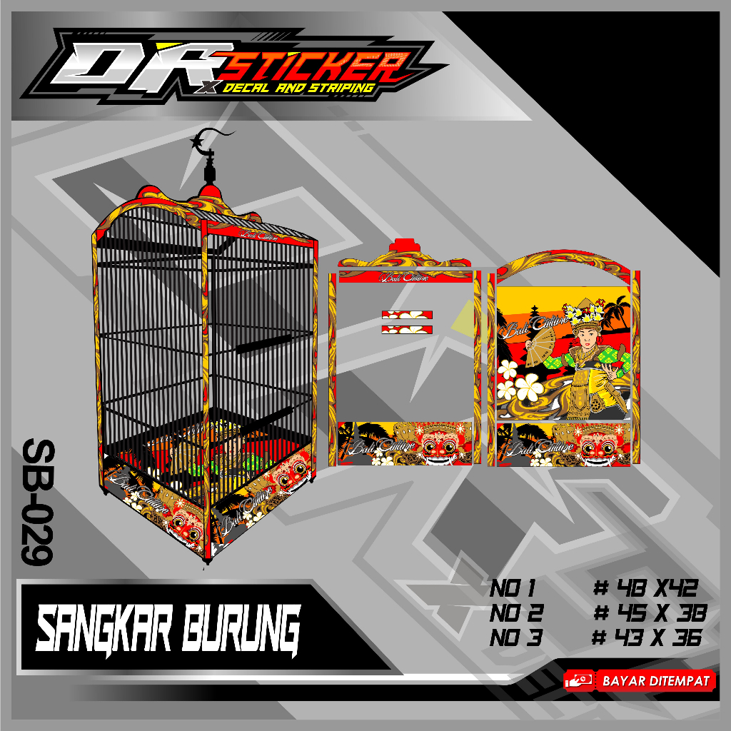 Stiker Variasi Decal SANGKAR KOTAK - Dekal Sangkar Burung Kotak Ebod Kosan Desain Barong Bali Cultur