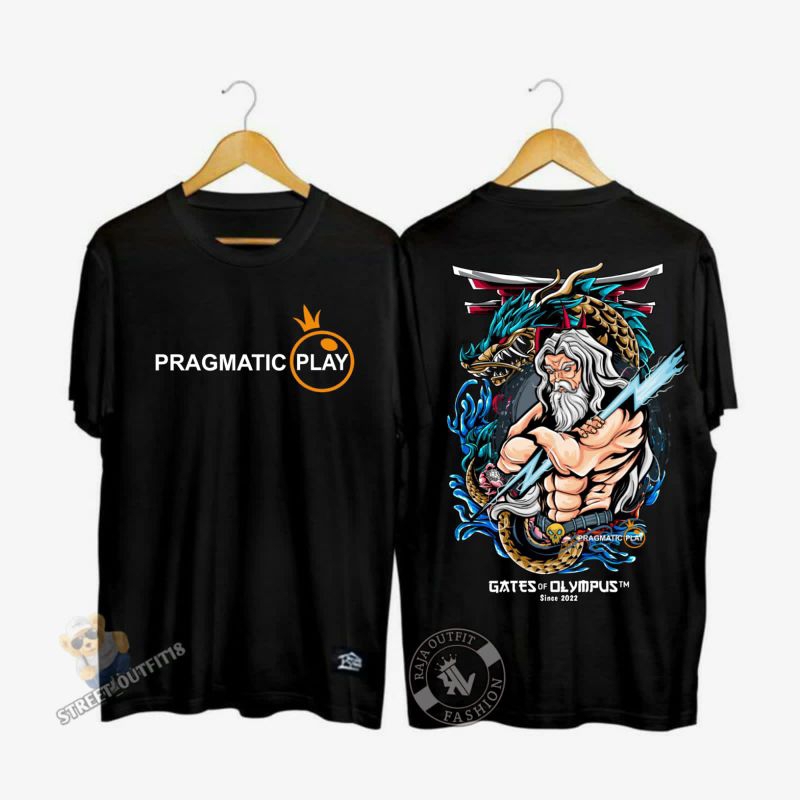 Kaos distro T-shirt baju pakaian game pragmatic play slot Zeus naga Olympus cewe/cowo/pria/wanita