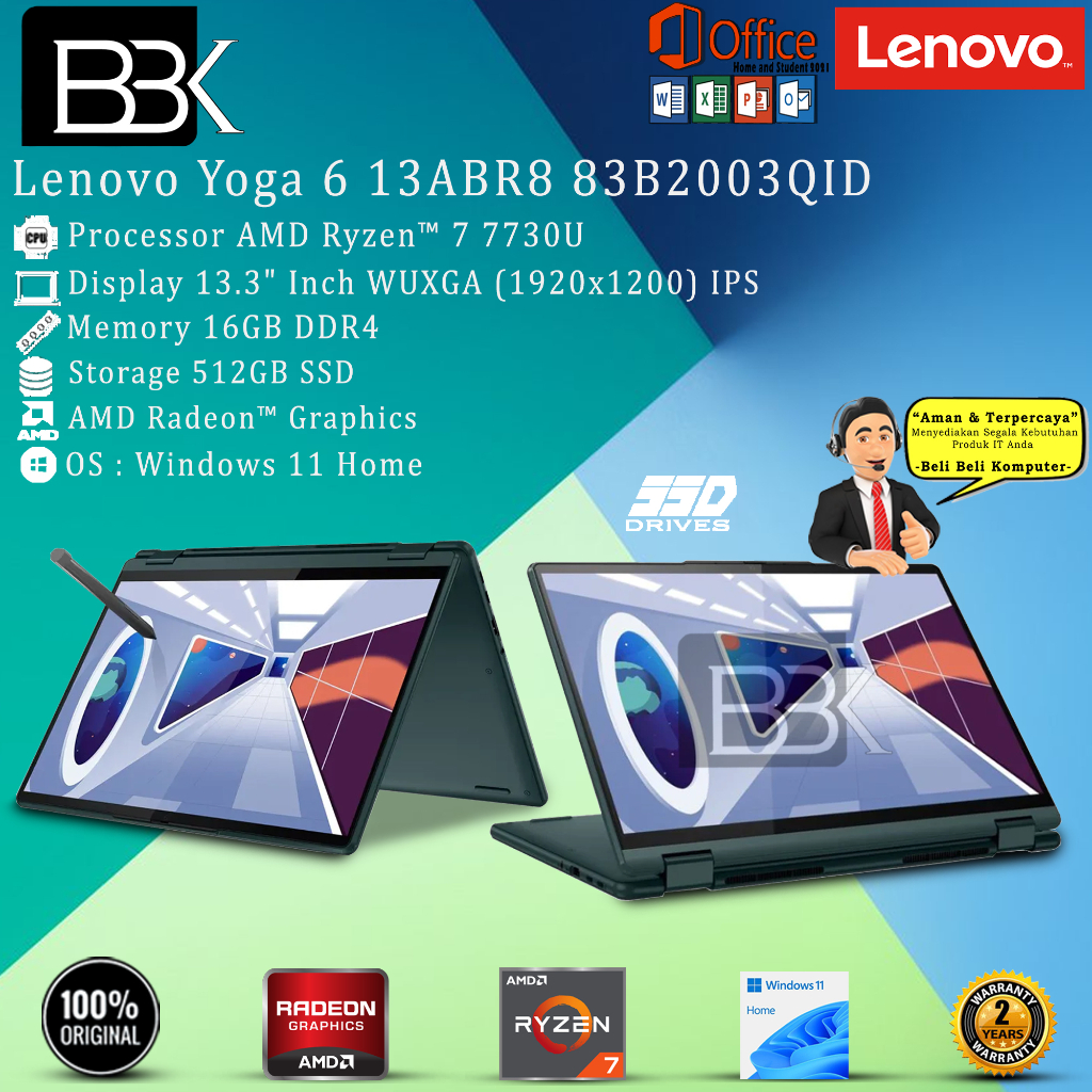 LENOVO YOGA 6 13ABR8 83B2003QID R7 7730U 16GB 512GB SSD W11H+OHS21 2Yr