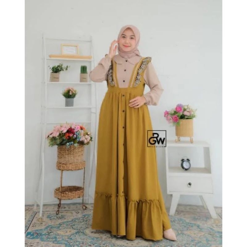 GAMIS RENDA JIHAN CRINGKEL AIRFLOW GAMIS TERBARU PREMIUM BEST SELLER-Olive