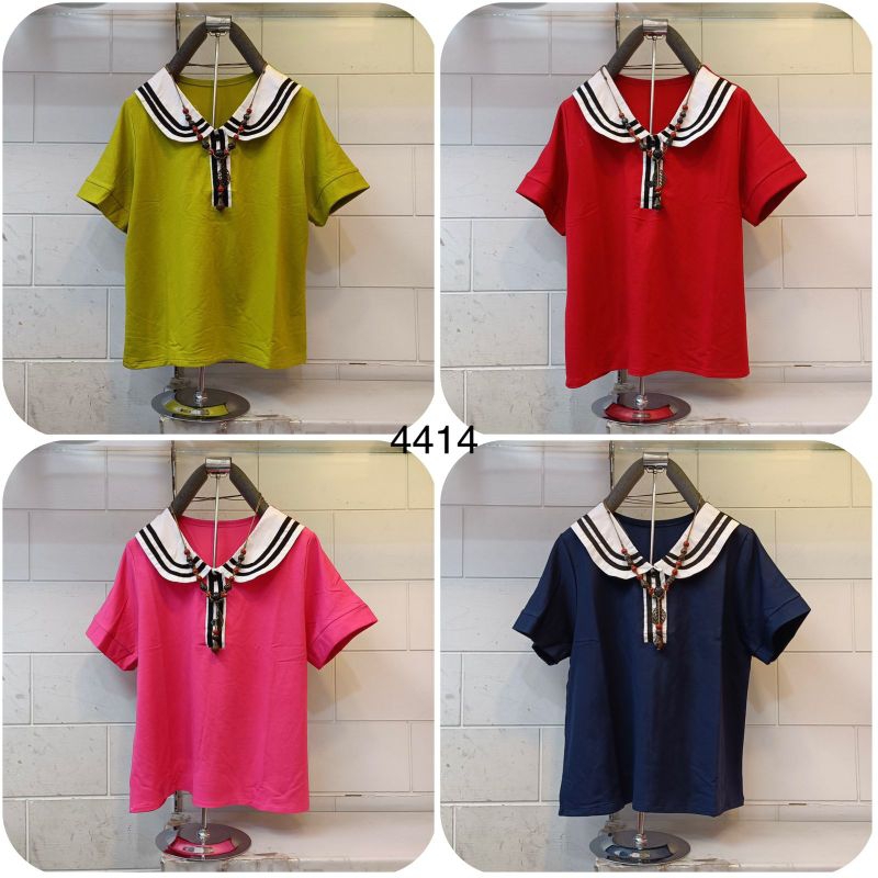 Kaos Wanita Kombinasi Katun Kerah Bulat