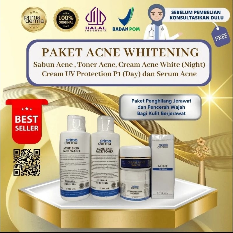 PAKET PRIMADERMA - CREAM WHITENING ACNE FLEK GLOWING