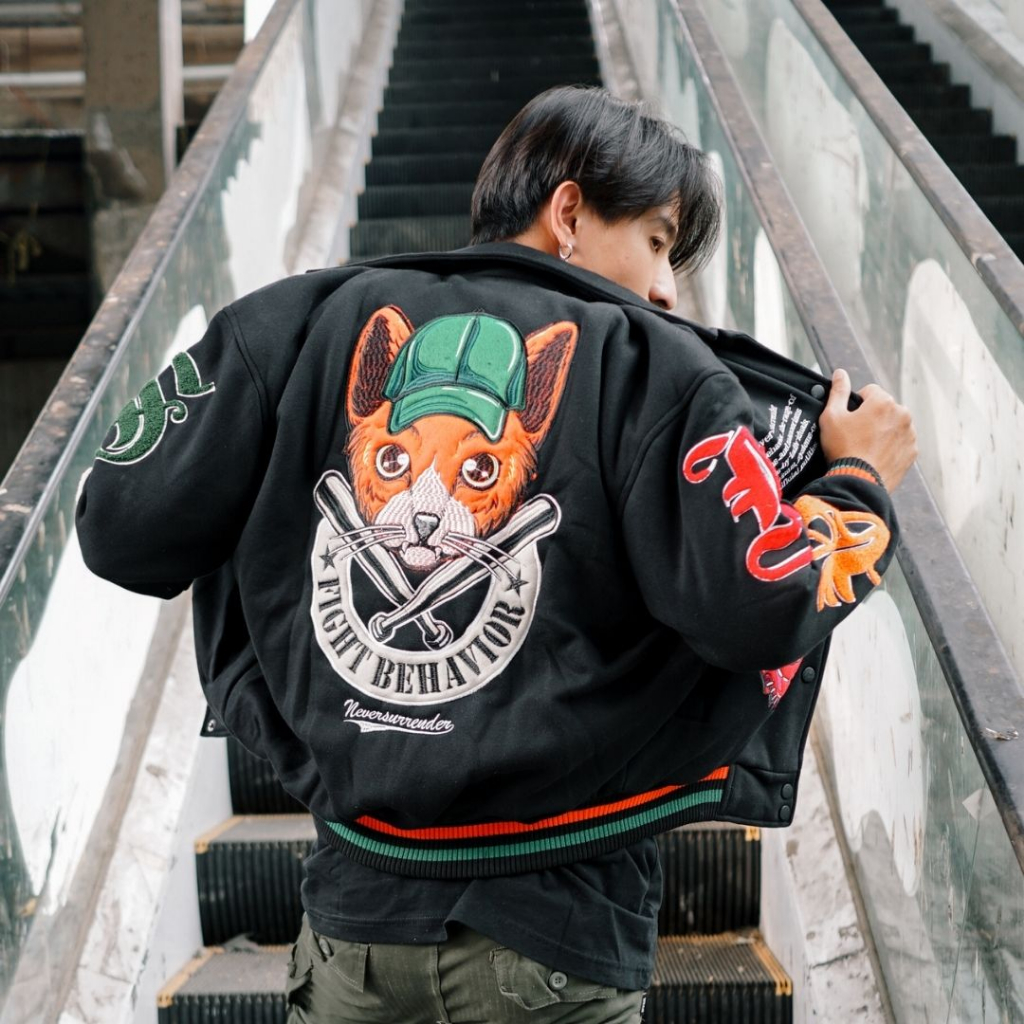 NVSR Varsity Oversize Baseball Jacket Vintage Kerah Fight Behavior