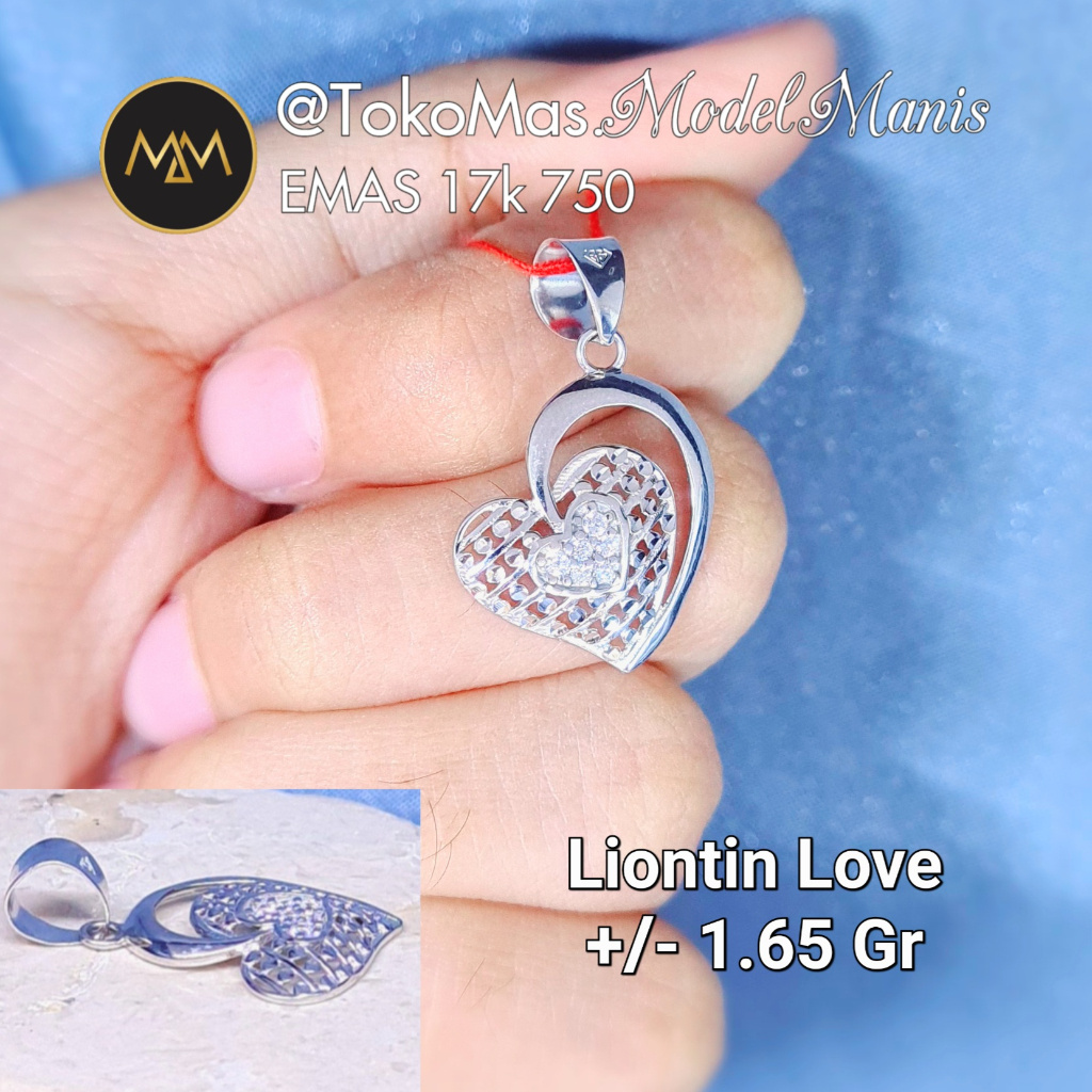 Liontin Love Emas Putih 750 kadar 17k