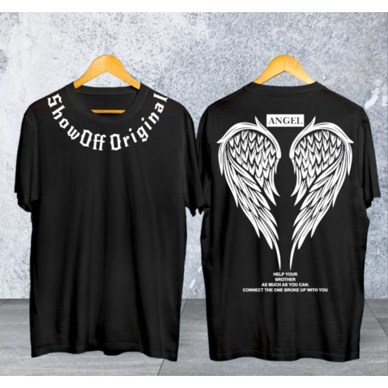 Baju Kaos Sayap Angel / Kaos Pria / Baju Kaos Sayap Hitam Pria Katun Lengan Pendek